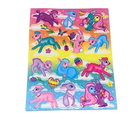 Lisa Frank Vintage Easter Lamb Rainbow Egg Bunny Spring Sticker Sheet - Picture 1 of 2